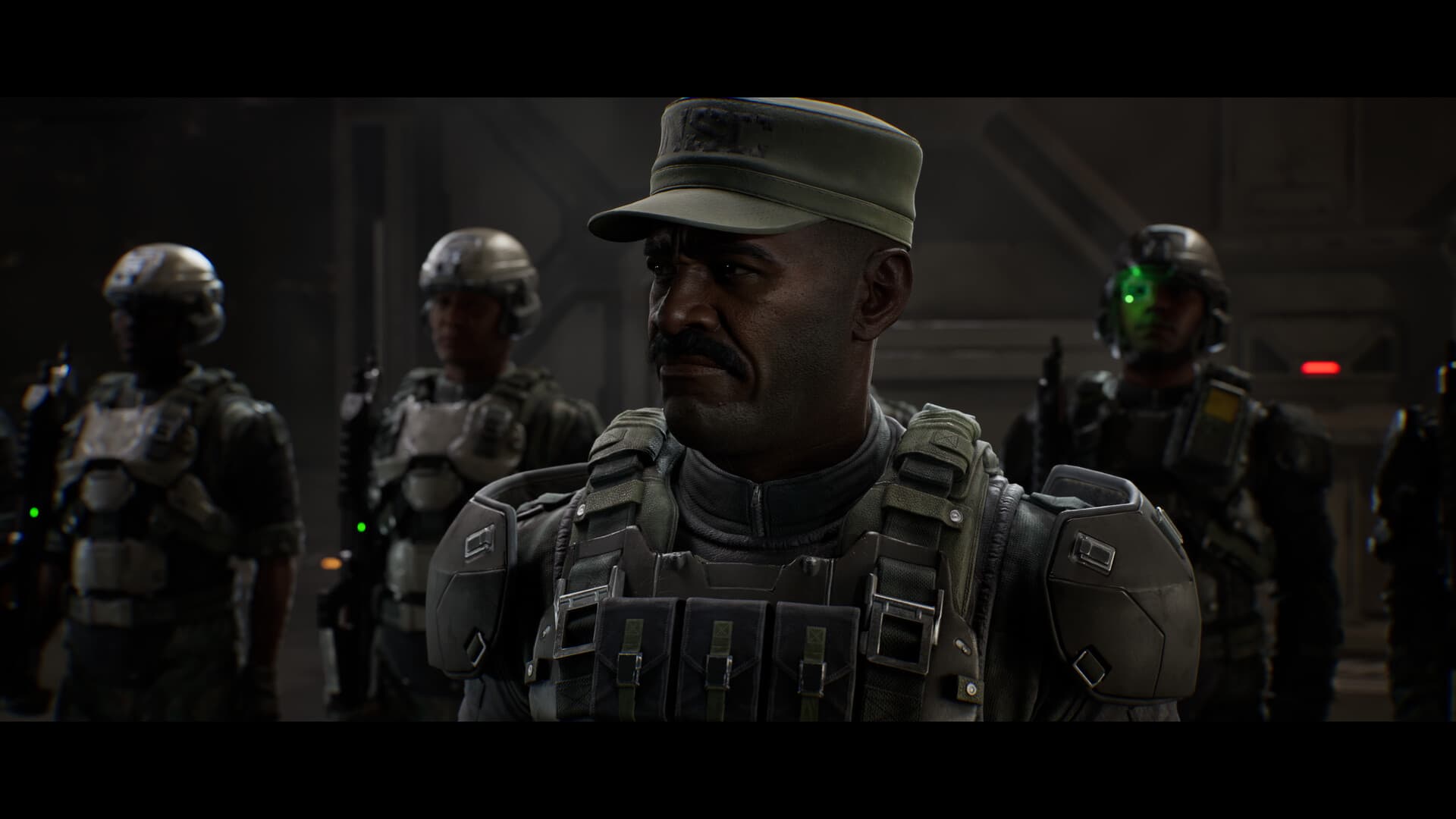 Sergeant Johnson standing with UNSC Marines in Halo: Campaign Evolved